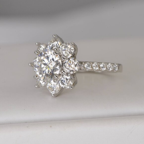 3.55ct Certified All Moissanite Sunflower Engagement Ring - Picture 4 of 4